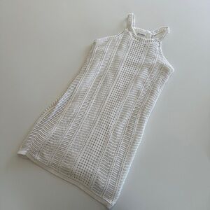 Club Monaco-Crochet White Lined Mini Dress-Cruise-Vacation-Beach-Costal-Size M